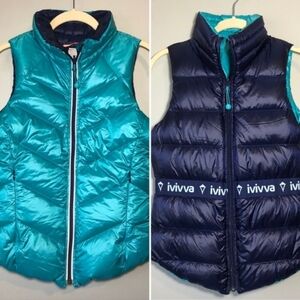 Ivivva By Lululemon Reversible Girls Down‎ Puffer Vest Size 10 Turquoise Blue